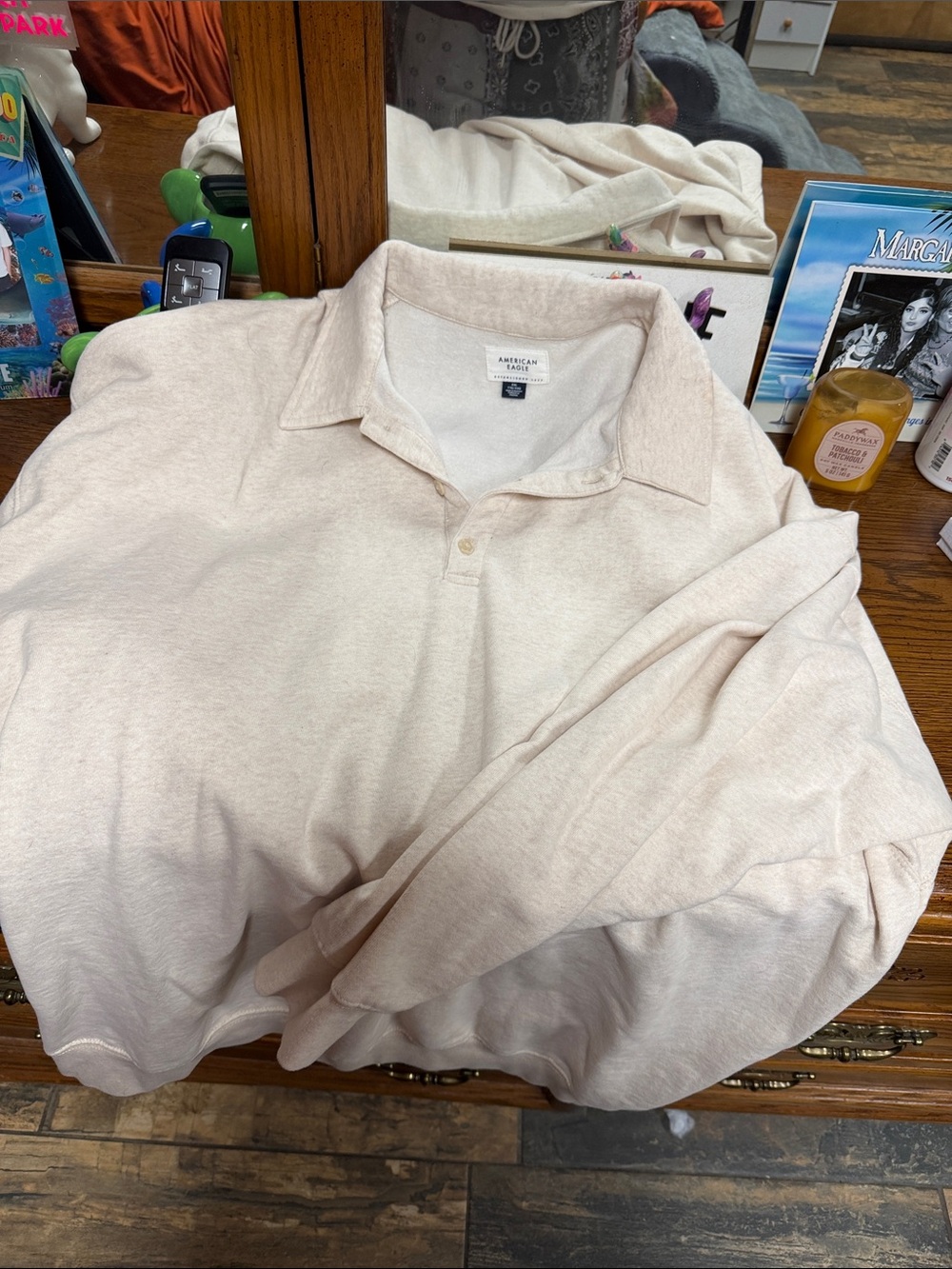 American Eagle Outfitters Men's Long-Sleeve Polo - Light Pink Beige